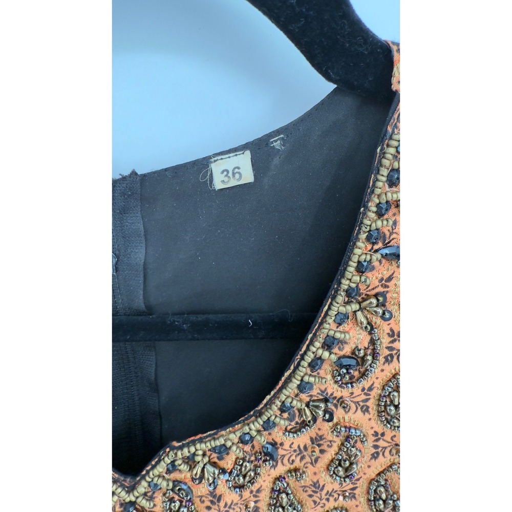 Vintage Style Beaded Paisley Midi Dress Black Orange Gold‎ Embellished Size 36 - Picture 3 of 5